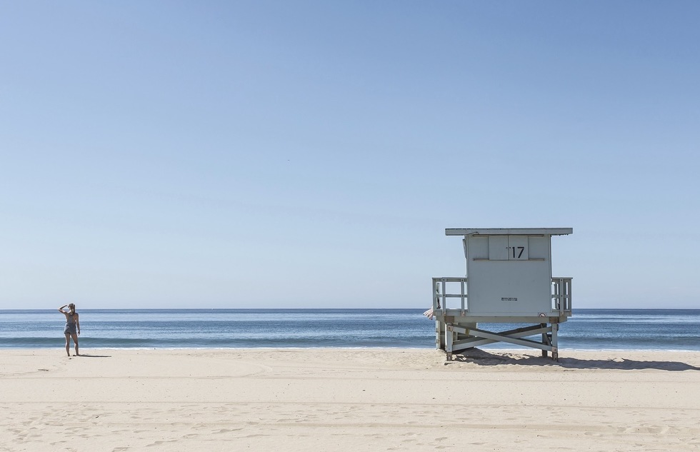 A lifeguard stand on a beach in California