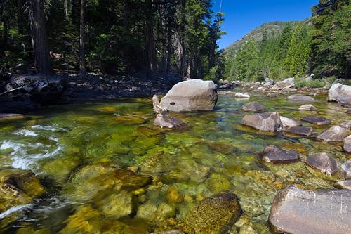 Crystal clear water flows through the Kings River, King's Canyon National Park